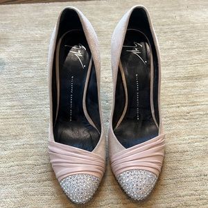 Giuseppe Zanotti blush suede leather and crystal pumps - size 39